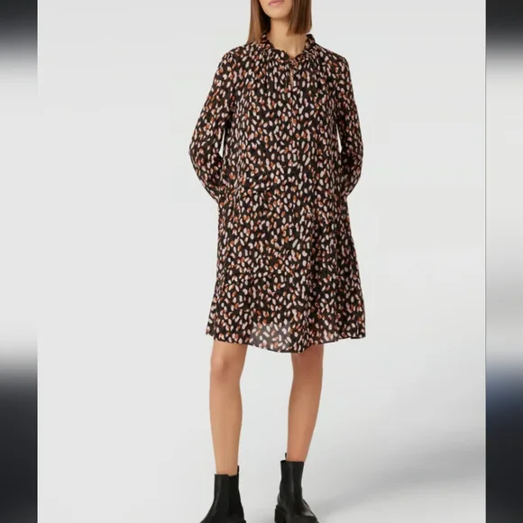 NEW Marc Cain brown spotted chiffon crepe knee length dress 12